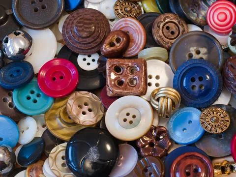 Collection of the old buttons, close-up Stock Photos