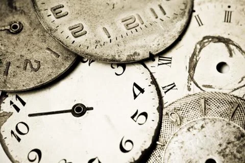 Collection of old clock dials Stock-Fotos