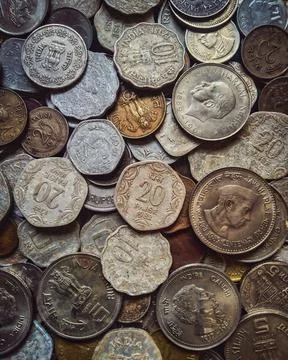 Collection of old coins from different countries Stock Photos