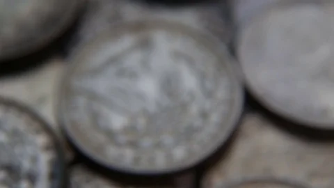 Collection of old coins Dollars Stock Footage 82573121