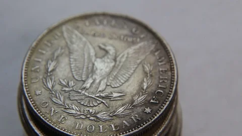 Collection of old coins Dollars Stock Footage 82574985
