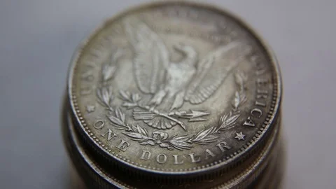 Collection of old coins Dollars Stock Footage 82574994