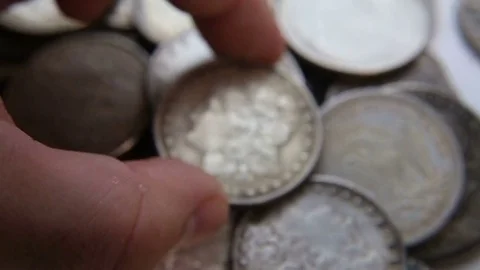 Collection of old coins Dollars Stock Footage 82575397