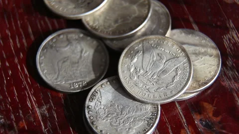 Collection of old coins Dollars Stock Footage 87388969
