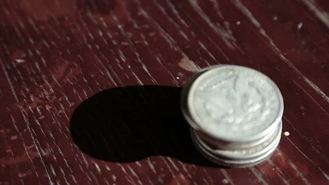 Collection of old coins Dollars Stock Footage 87389062
