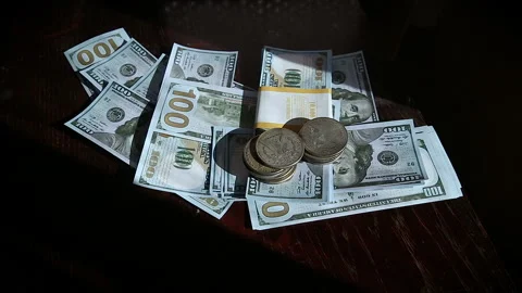 Collection of old coins Dollars Stock Footage 87389275