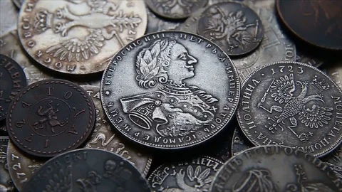 Collection of old coins Stock Footage 82571703