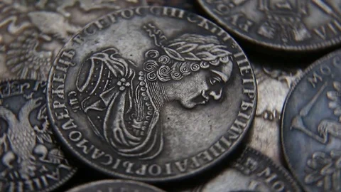 Collection of old coins Stock Footage 82571755