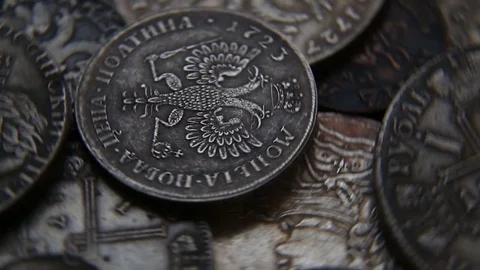 Collection of old coins Stock Footage 82571839