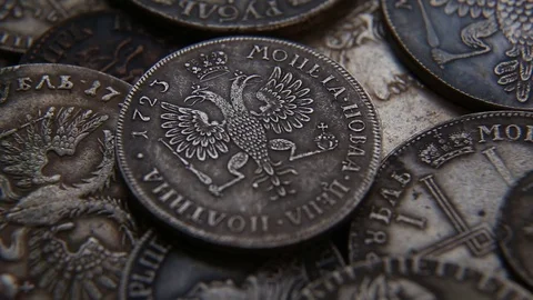 Collection of old coins Stock Footage 82572227