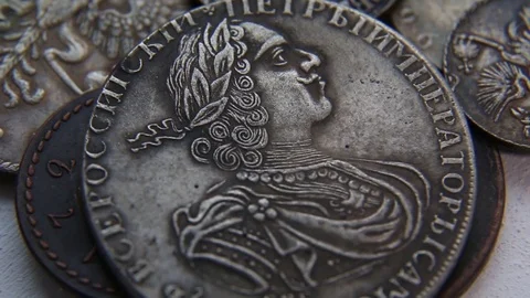 Collection of old coins Stock-Footage 82572339