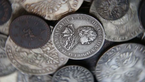 Collection of old coins Stock Footage 82575091