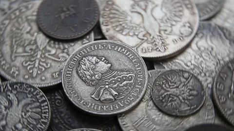 Collection of old coins Stock Footage 82575178