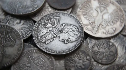 Collection of old coins Stock Footage 82575256