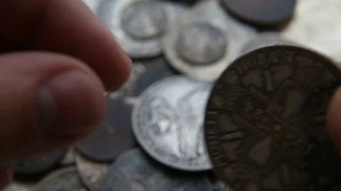 Collection of old coins Stock Footage 82575300