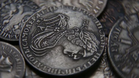 Collection of old coins Stock Footage 82575496