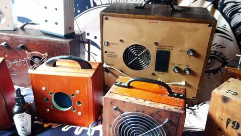 Collection of old-fashioned spirit and ghost box electronic communication Stock Footage 247607289