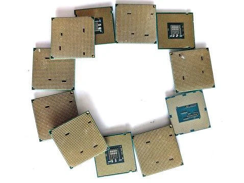 Collection of old processors isolated Stock Photos