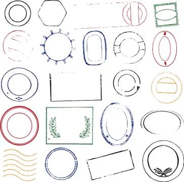 Collection of old rubber stamp postage set in various colors. Illustrazione stock