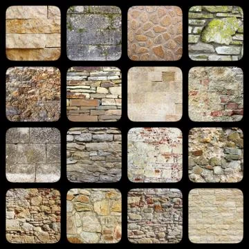Collection of old stone wall textures ready for your design Stock Photos