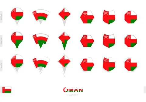 Collection of the Oman flag in different shapes and with three different ef.. Stock Illustration