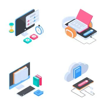 A collection of online databases, audiobooks, and modern learning elements イラスト素材