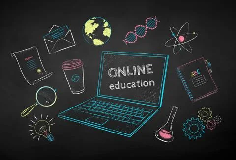 Collection of online education items Stock Illustration