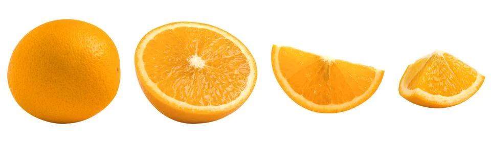 Collection of Orange fruit in different variations isolated on white backgrou Stock Photos