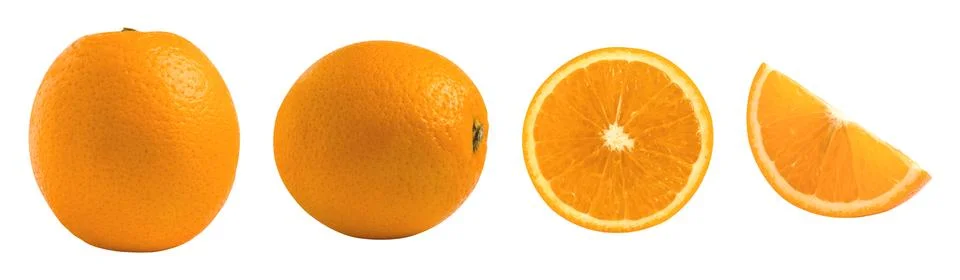 Collection of Orange fruit in different variations isolated on white backgrou Stock Photos