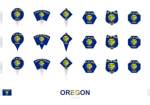Collection of the Oregon flag in different shapes and with three different .. 库存插图