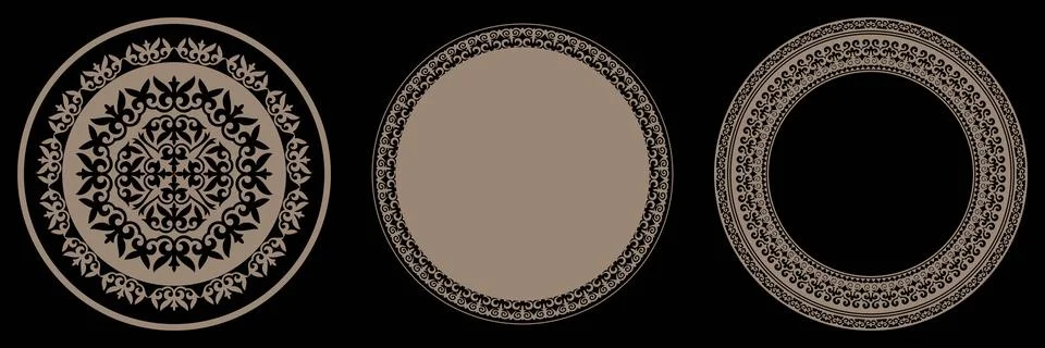  Collection Oriental gold round frames. National ornament, muslim circular frame Stock Illustration