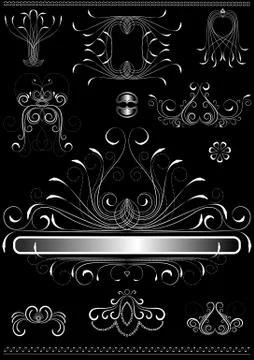Collection of original white calligraphic frame Stock Illustration
