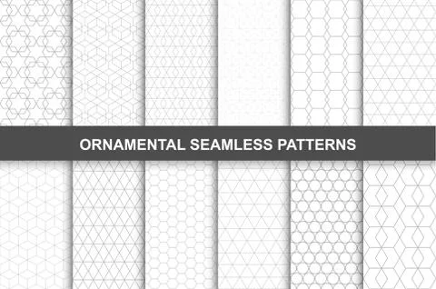 Collection of ornamental geometric seamless patterns in vintage style. Illustrazione stock