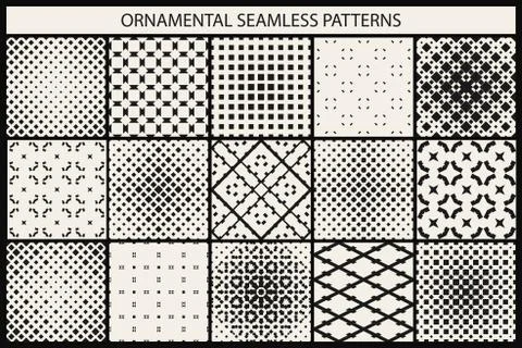 Collection of ornamental geometric seamless patterns. Illustrazione stock
