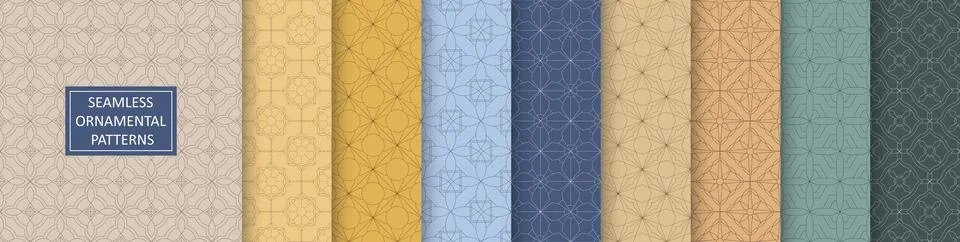 Collection of ornamental vector seamless patterns. Tile color geometric ori.. 스톡 일러스트