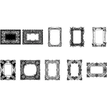 Collection of ornate decorative frames in silhouette against a white backgr.. イラスト素材