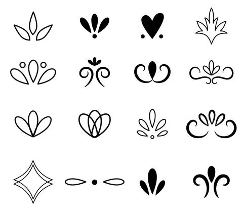 Collection of Ornate frame elements isolated. Line filigree decor. Ornament Stock Illustration