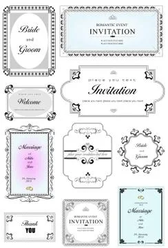 Collection  of ornate vector frames and ornaments with sample text. Perfect a Stock Illustration