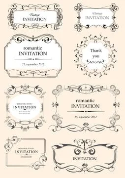 Collection of ornate vector frames and ornaments with sample text. can be use Stock Illustration