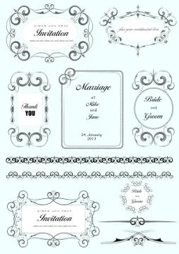 Collection  of ornate vector frames and ornaments with sample text. Perfect a Stock Illustration