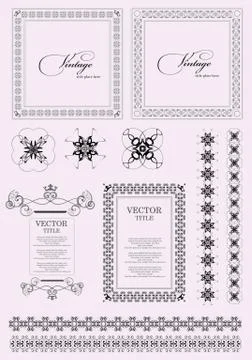 Collection of ornate vintage vector frames with sample text and ornament elem Illustrazione stock