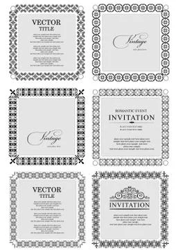 Collection of ornate vintage vector frames with sample text. perfect as invit Illustrazione stock