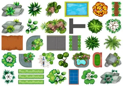 Collection of outdoor nature themed objects and plant elements Ilustración de archivo
