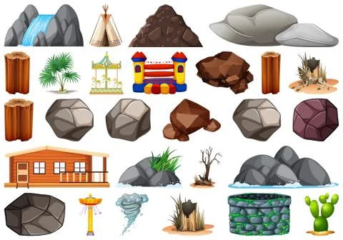 Collection of outdoor nature themed objects and plant elements Ilustração Stock
