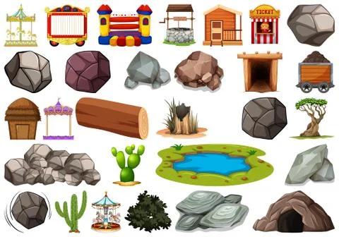 Collection of outdoor nature themed objects and plant elements Ilustração Stock