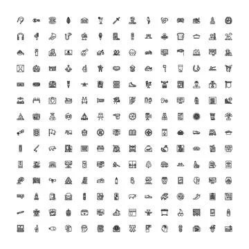 Collection of outline black vector everyday doodle icons Stock Illustration