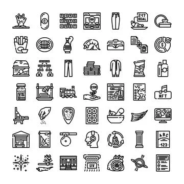 Collection of outline black vector icons setting Stock Illustration