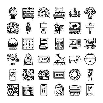 Collection of outline black vector icons set Stock Illustration