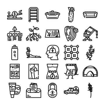 Collection of outline black vector icons in grid Stock Illustration