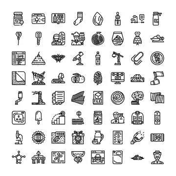 Collection of outline black vector icons in grid Stock Illustration